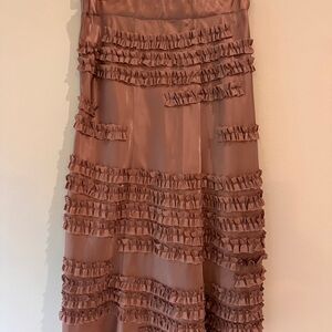 Anthropologie Ruffled midi  A-Line Skirt in Mauve